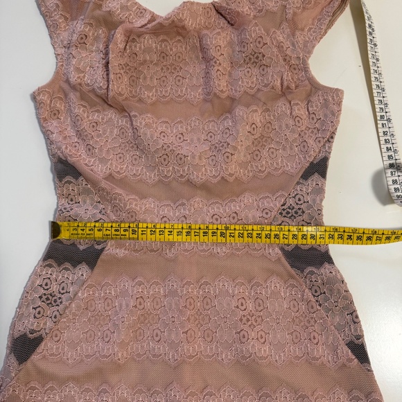 Quiet Luxury Lace Dress / Romantic Pink – Fitted, Short Sleeve, Elegant, Small - Picture 6 of 7